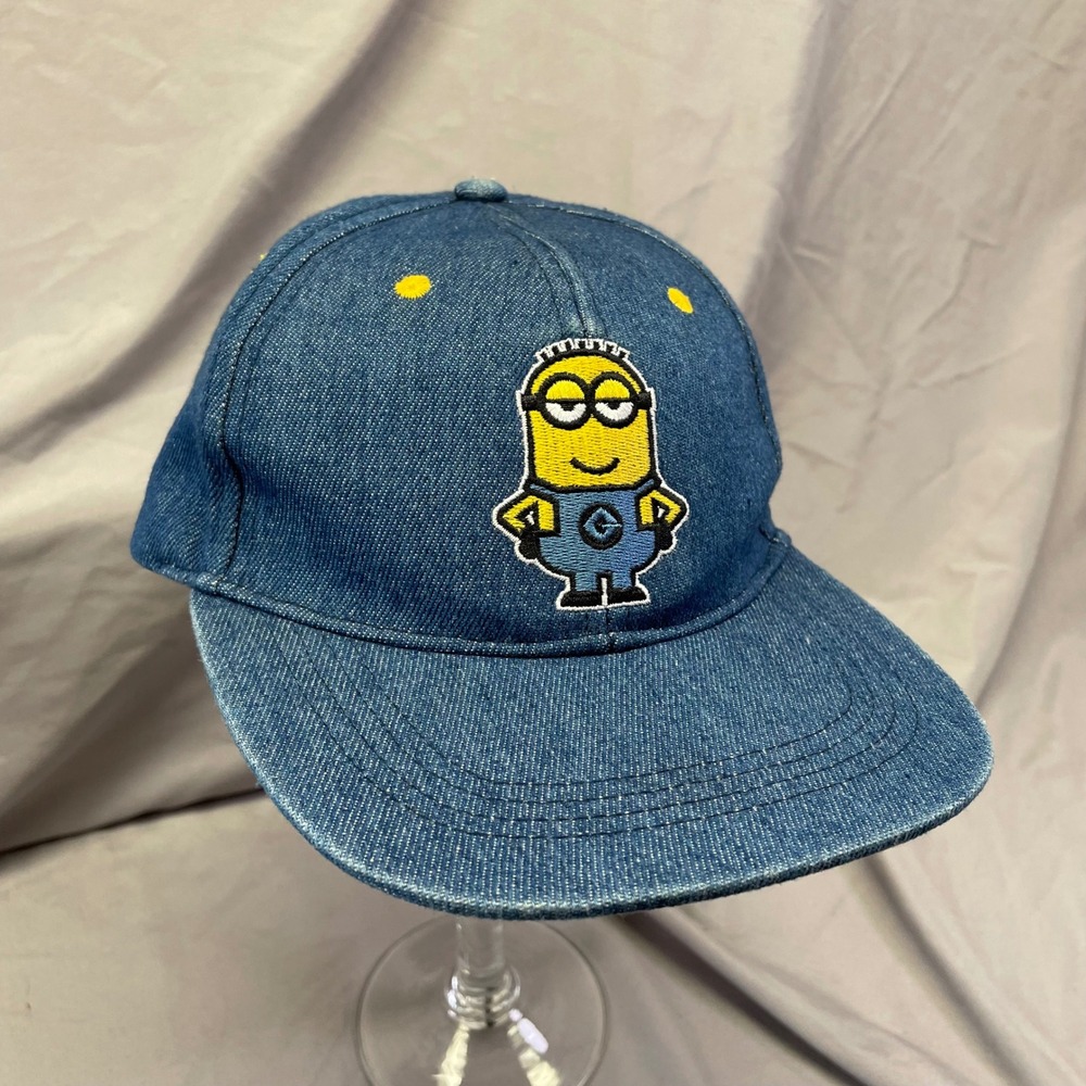 Minions Despicable Me Blue Denim Snapback Hat Kids Kevin Character Yellow Brim